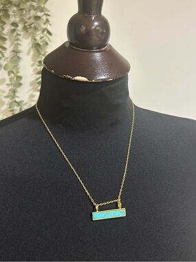 Gold Chain Necklace with Turquoise Bar Pendant - Women Jewelry